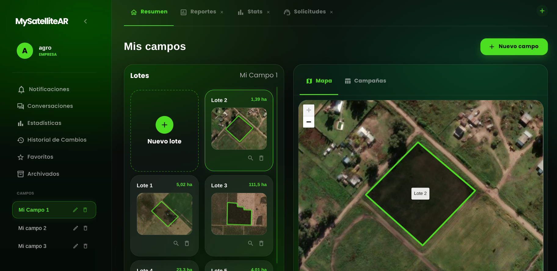 Plataforma MySatellitear Dashboard